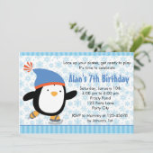 Penguin Invitation - Boys Birthday (Snowflake) Kaart (Staand voorkant)