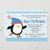 Penguin Invitation - Boys Birthday (Snowflake) Kaart (Voorkant / Achterkant)