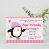 Penguin Invitation - Girls Birthday (Snowflake) Kaart (Staand voorkant)