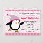 Penguin Invitation - Girls Birthday (Snowflake) Kaart (Voorkant / Achterkant)