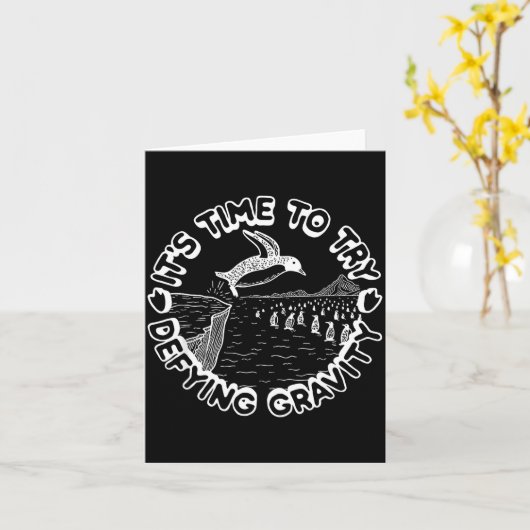 Penguin It's Time To Try Defying Gravity Kaart (Gele Bloem)