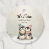 Penguin Its Twins Winter Baby Shower Neutral Bedankjes Labels (Voorkant)