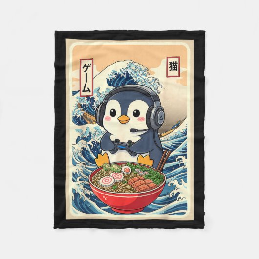 Penguin Kawaii Japanese Ramen Noodle Retro Gaming  Fleece Deken (Voorkant)