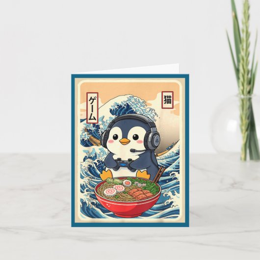Penguin Kawaii Japanese Ramen Noodle Retro Gaming  Kaart (Voorkant)