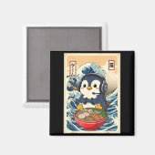 Penguin Kawaii Japanese Ramen Noodle Retro Gaming  Magneet (Voorkant / Achterkant)