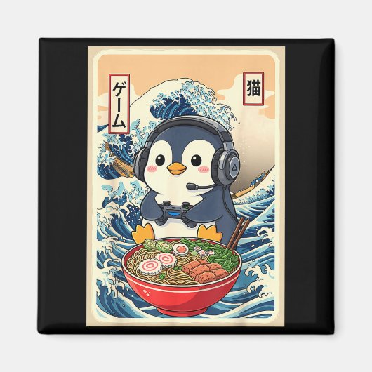 Penguin Kawaii Japanese Ramen Noodle Retro Gaming  Magneet (Voorkant)
