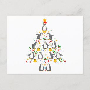 Penguin-kerstboom-cadeautjes, pinguïn-overs briefkaart