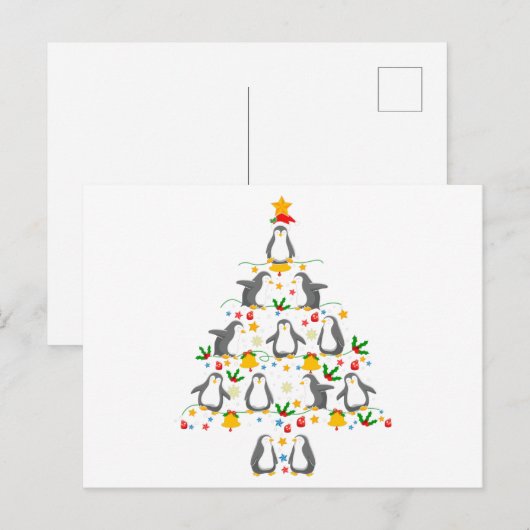 Penguin-kerstboom-cadeautjes, pinguïn-overs briefkaart (Voorkant / Achterkant)