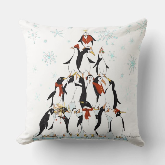 Penguin kerstboom Fun Holiday Cartoon Kussen (Voorkant)