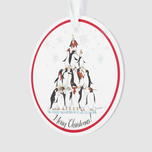 Penguin kerstboom Fun Holiday Cartoon Ornament (voorkant)