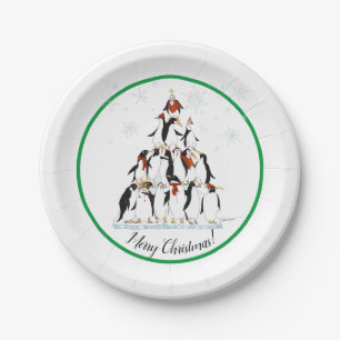 Penguin kerstboom Fun Holiday Cartoon Papieren Bordje
