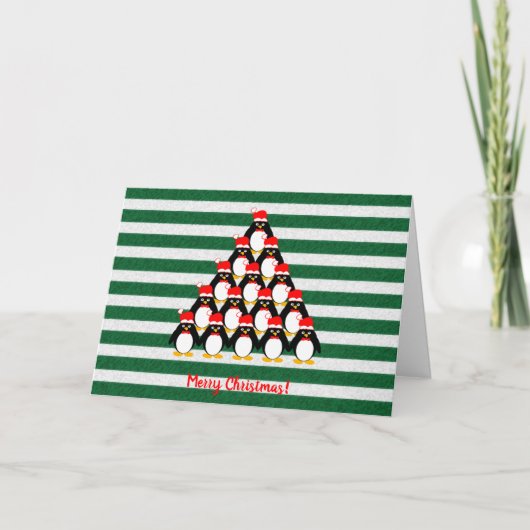 Penguin kerstboom Striped Holiday Card Feestdagen Kaart (Voorkant)