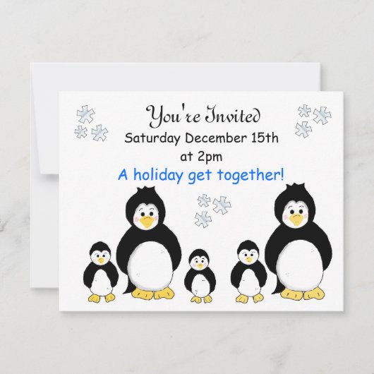 Penguin Kerstfeest Uitnodiging (Voorkant)