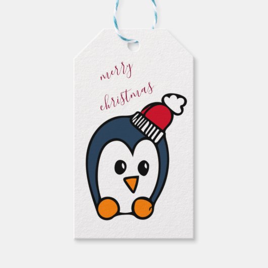 Penguin Kerstmis Cadeaulabel (Voorkant)