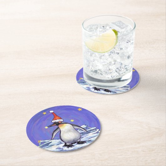 Penguin Kerstmis Ronde Kartonnen Onderzetter (Insitu)