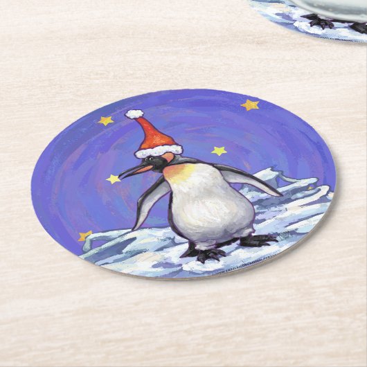 Penguin Kerstmis Ronde Kartonnen Onderzetter (Gebogen)