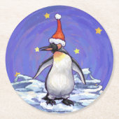 Penguin Kerstmis Ronde Kartonnen Onderzetter (Voorkant)