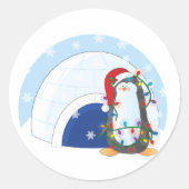 Penguin Kerstmis Ronde Sticker (Voorkant)