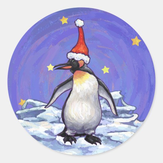 Penguin Kerstmis Ronde Sticker (Voorkant)