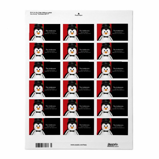 Penguin Kerstmis vakantie retour adres label (Full Sheet)