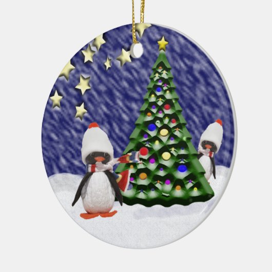 Penguin Kerstparadise Keramisch Ornament (Links)