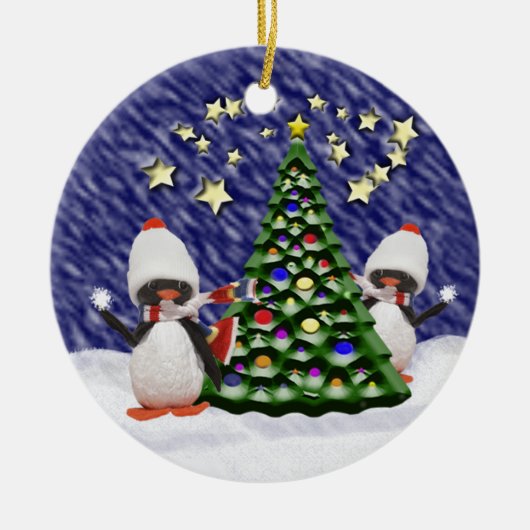 Penguin Kerstparadise Keramisch Ornament (Voorkant)