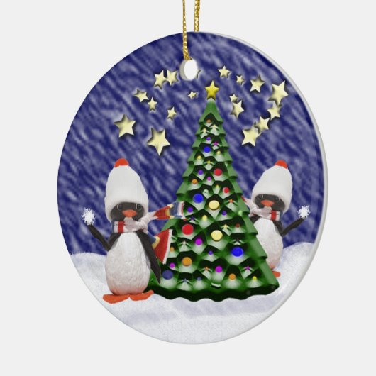 Penguin Kerstparadise Keramisch Ornament (Links)