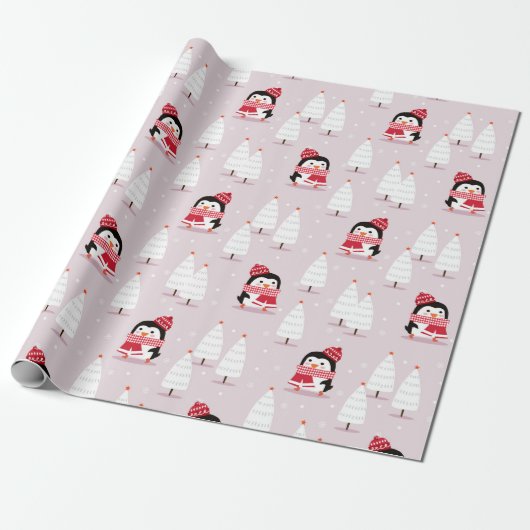 Penguin-kerstpatroon Cadeaupapier (Uitgerold)