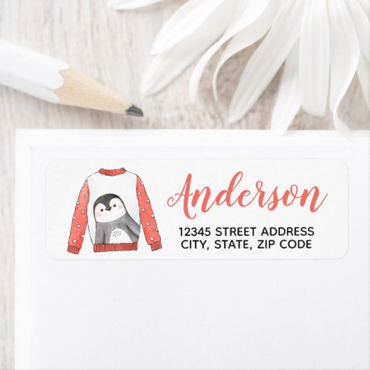 Penguin KerstSweater Return Address Label (Insitu)