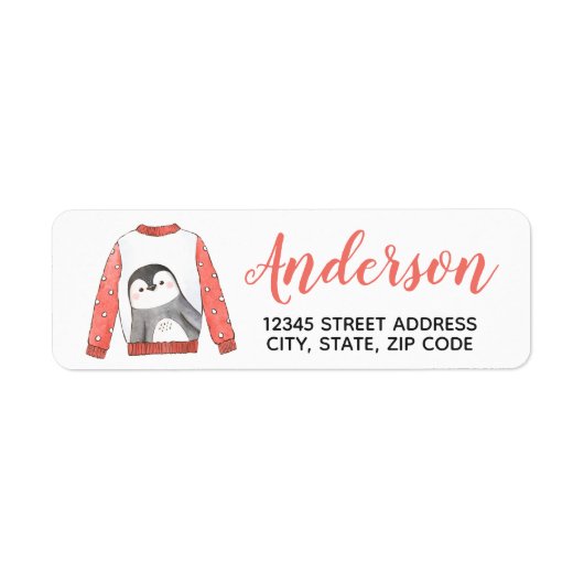 Penguin KerstSweater Return Address Label (Voorkant)