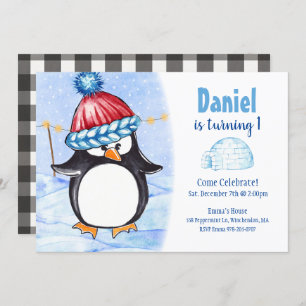 Penguin Kids Birthday Party Invitation Kaart