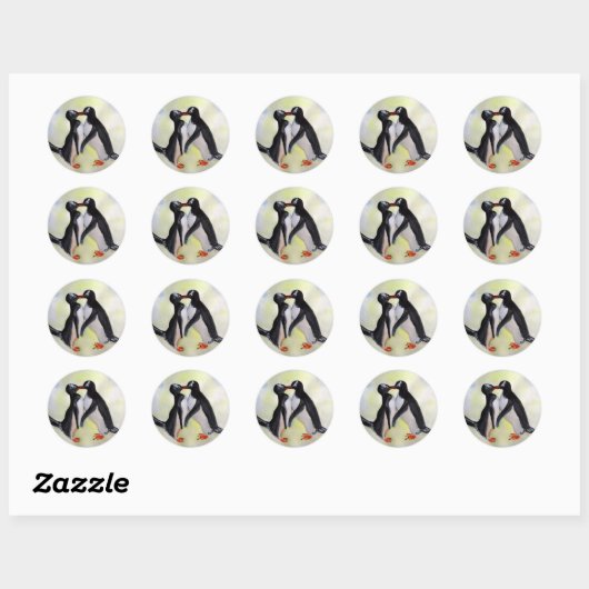 Penguin Kiss, Waterverf art sticker (Vel)