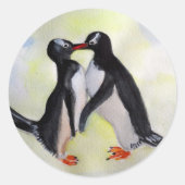 Penguin Kiss, Waterverf art sticker (Voorkant)