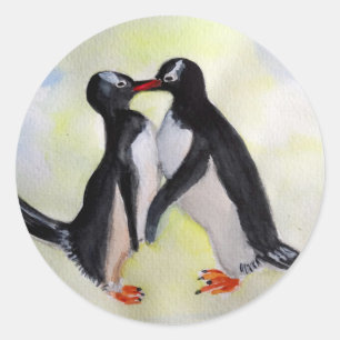 Penguin Kiss, Waterverf art sticker