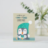 Penguin Knitting Christmas Post Card Feestdagenkaart (Staand voorkant)