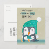 Penguin Knitting Christmas Post Card Feestdagenkaart (Voorkant / Achterkant)