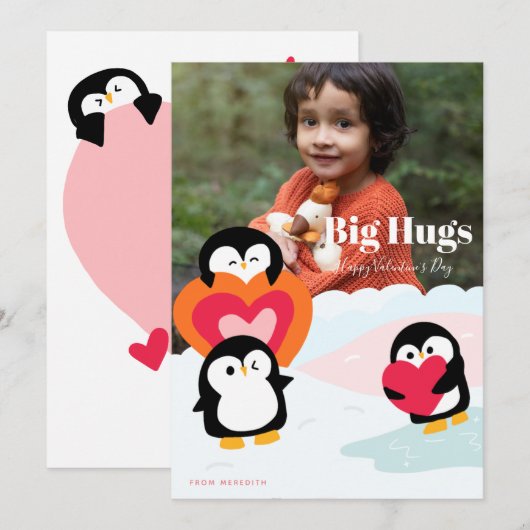 Penguin Knuffels Kinderen Foto Wenskaart Feestdagenkaart (Voorkant / Achterkant)