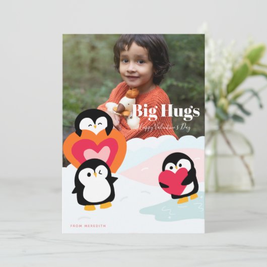 Penguin Knuffels Kinderen Foto Wenskaart Feestdagenkaart (Staand voorkant)