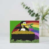 Penguin, Leprechaun, Gold en Rainbow Briefkaart (Staand voorkant)