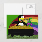 Penguin, Leprechaun, Gold en Rainbow Briefkaart (Voorkant / Achterkant)