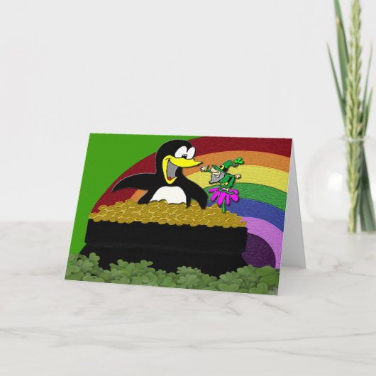 Penguin, Leprechaun, Gold en Rainbow Kaart (Voorkant)