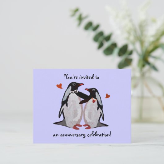 Penguin Liefde 25e Verjaardag Postkaarten Uitnodiging Briefkaart (Staand voorkant)