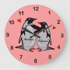 Penguin Love Custom Couple's Name Clock Grote Klok