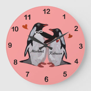 Penguin Love Custom Couple's Name Clock Grote Klok