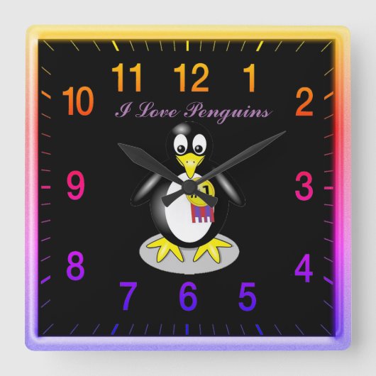 Penguin Love Gold Clock Vierkante Klok (Voorkant)