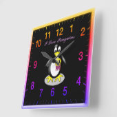 Penguin Love Gold Clock Vierkante Klok (Hoek)