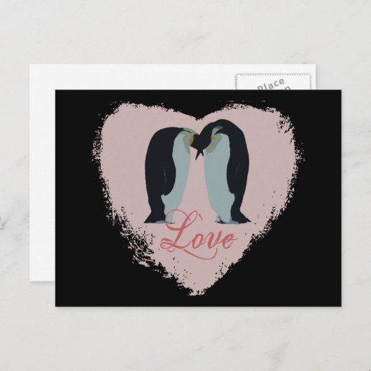 Penguin Love Heart Briefkaart (Voorkant / Achterkant)