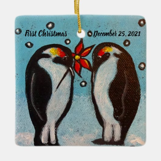 Penguin Love-kerstversiering Keramisch Ornament (Voorkant)