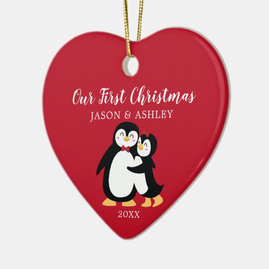 Penguin Love ons First Kerstfeest Keramisch Ornament (Links)