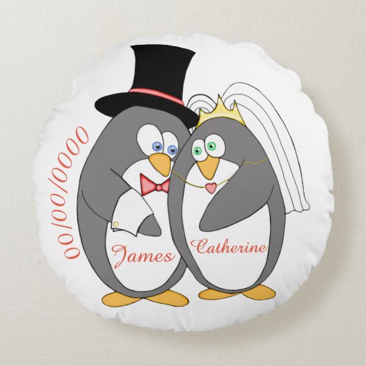 Penguin Love Personalized Keepomwille Rond Kussen (Voorkant)